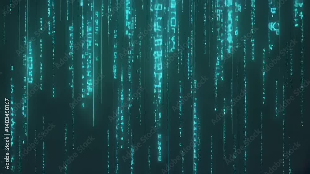 Digital Rain with Teal Code Stream. (1)