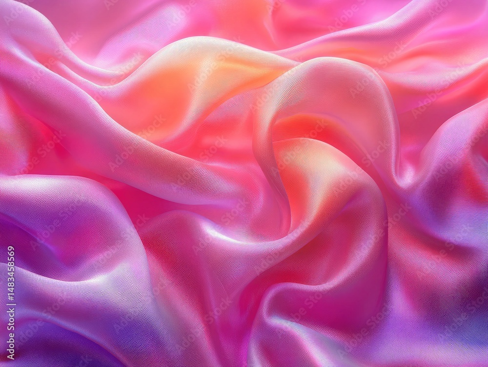 Obraz premium Luxurious flowing fabric, with pink, red and purple color gradients. Use as a backdrop for fashion, beauty, or luxury product presentations.