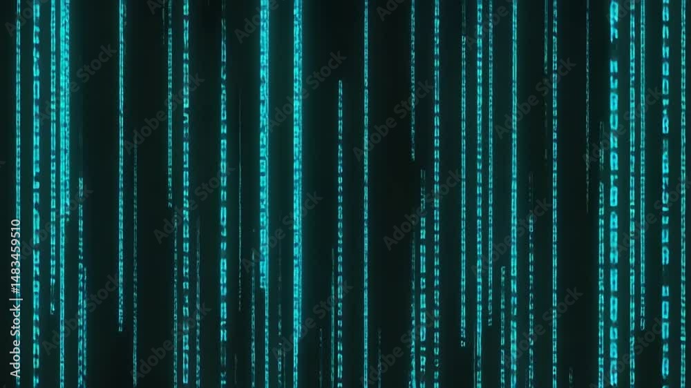Digital Rain with Teal Code Stream.