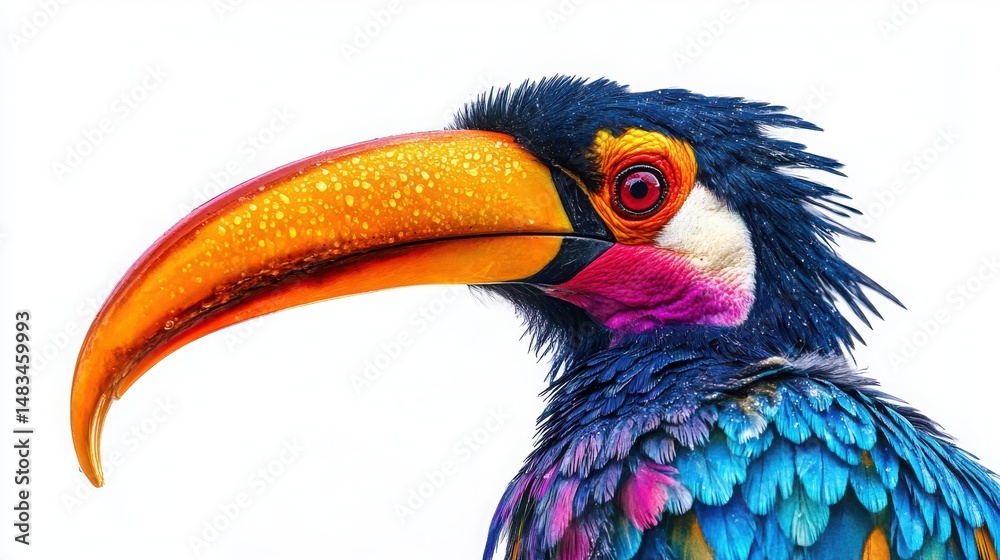 Fototapeta premium Vibrant Toucan Portrait Against White Background
