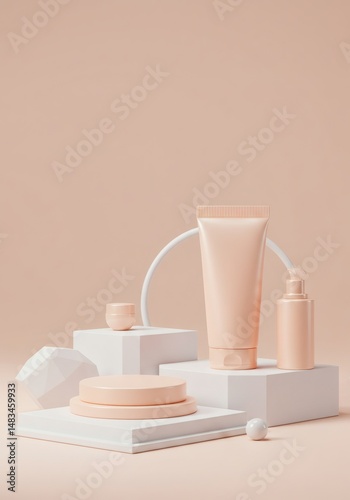 Elegant Cosmetics Display: Peachy Minimalist Product Showcase