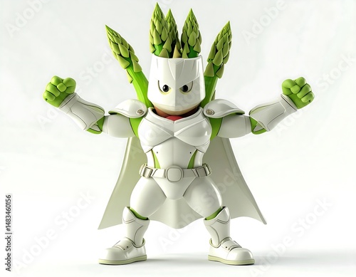 Asparagus Knight Cartoon Character In White Armor With Green Accents