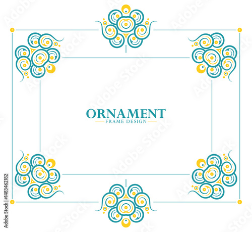 ornament frame design with teal and yellow accents, perfect for invitations, cards, or other design projects