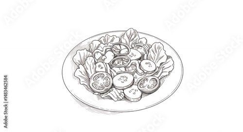 Line art illustration of mixed salad