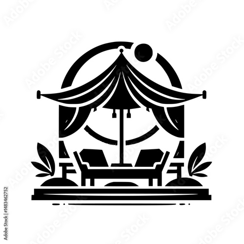 Modern Relaxation: Black and White Lounge Area Illustration