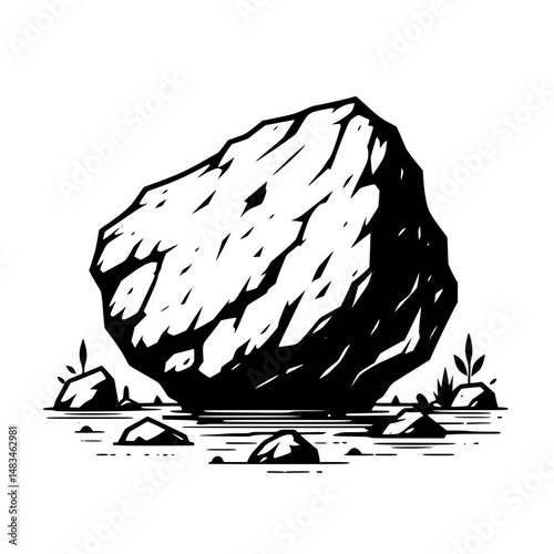 Rock Landscape Illustration: Bold Black & White Design Element