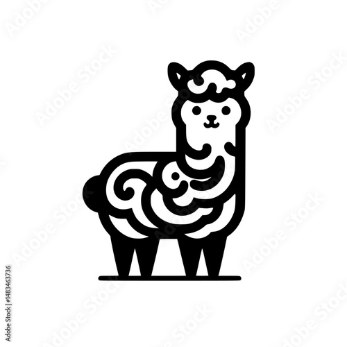 Vector Alpaca Illustration: Simple Line Art, Cute, Black and White