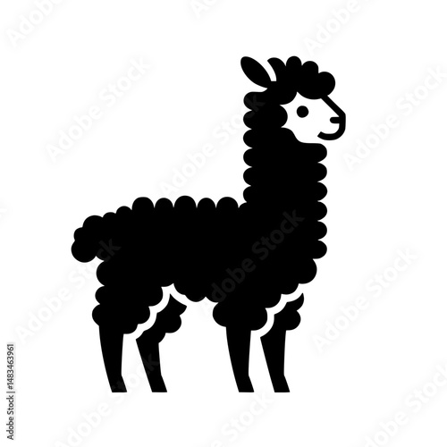 Minimalist Black Alpaca Illustration on White Background