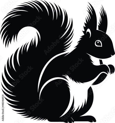 White Squirrel with a Nut, Vector Illustration