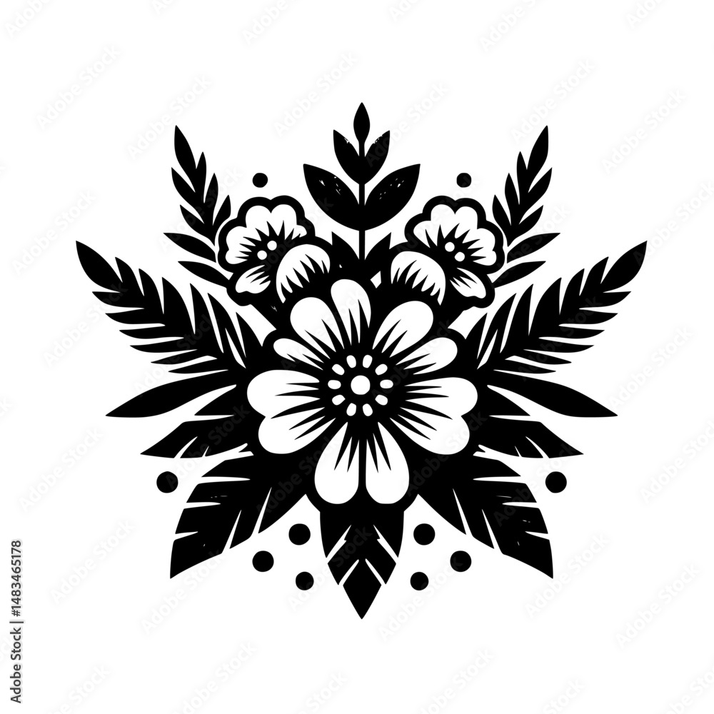 Fototapeta premium Elegant Floral Silhouette: Black & White Decorative Design Element