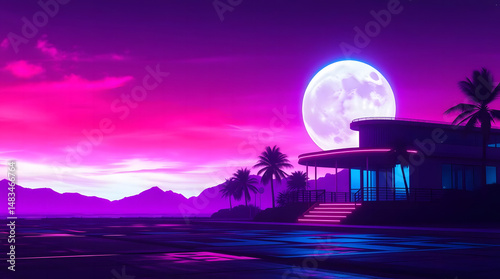 night landscape with moon and stars