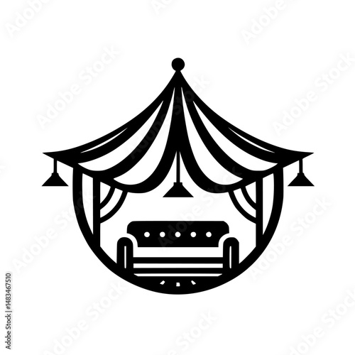 Minimalist Circus Tent Lounge Logo - Black and White, Decorative Vector