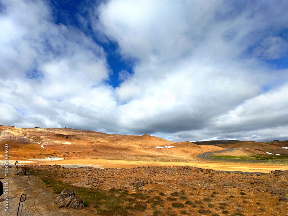 Fototapeta premium Fantastic Volcanic Landscape View in Hverir Geothermal Area in Northeastern Iceland