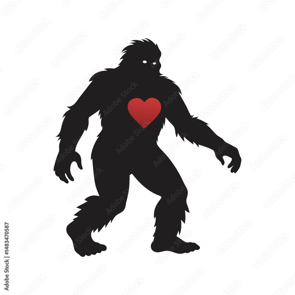 Fototapeta premium bigfoot heart valentines day yeti silhouette vector