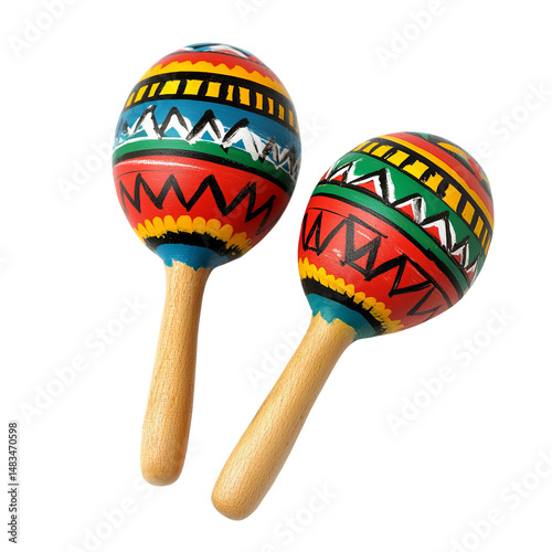 colorful mexican fiesta maracas on white background

