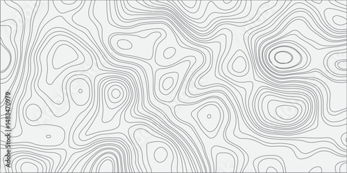 "Design a smooth, seamless topographic contour map pattern in black and white. The illustration should feature flowing, organic lines that mimic natural elevation changes, creating a modern, abstract.