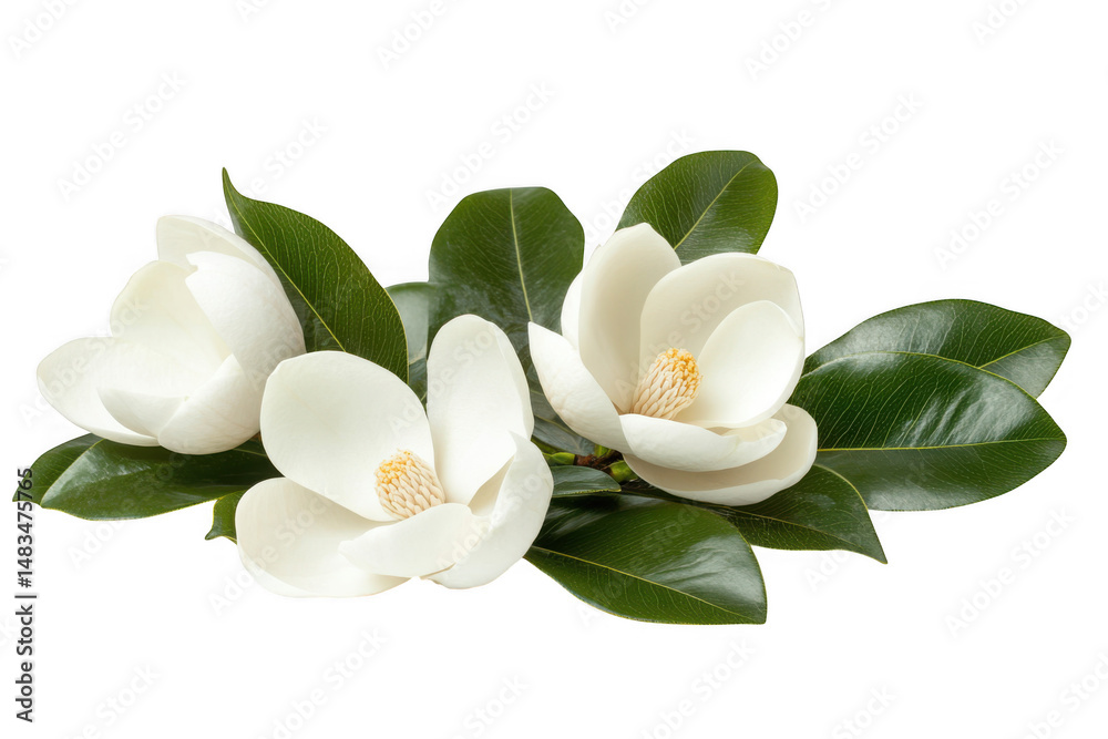 Obraz premium Beautiful magnolia blossoms with leaves floral arrangement
