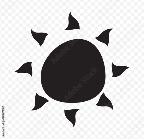 Scribble yellow sun with rays symbols. Doodle children drawings. Vector illustration isolated on Transparent Background. EPS 10.