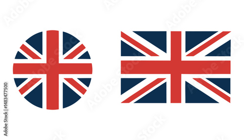UK Flag Vector Icon. British Union Jack Round and Rectangle. United Kingdom Symbol.
