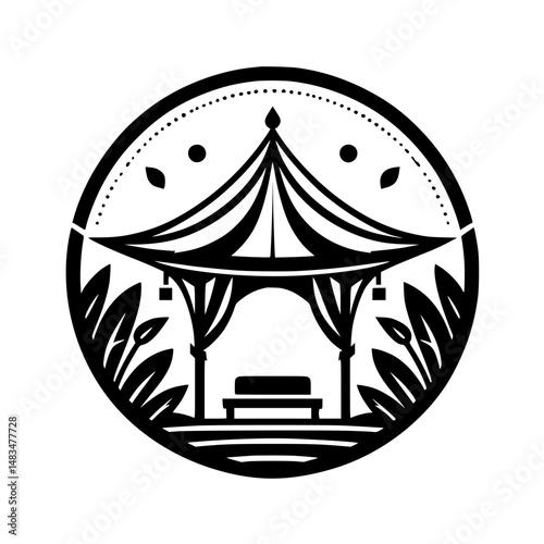 Black & White Gazebo Icon: Decorative Circle Design