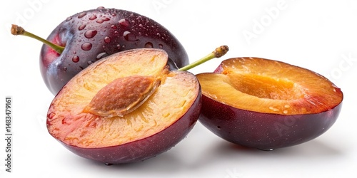 Juicy Plum Halves with Wate...