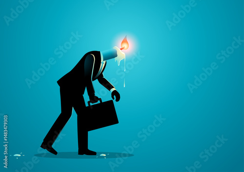 Burnout and work stress concept, businessman with candle head melting.