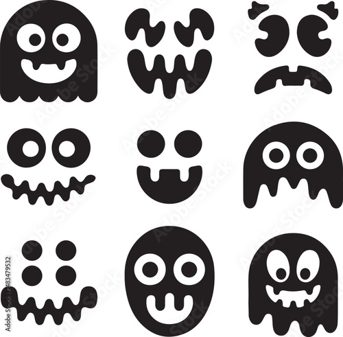 Halloween ghost silhouettes spooky and cute faces vector design elements