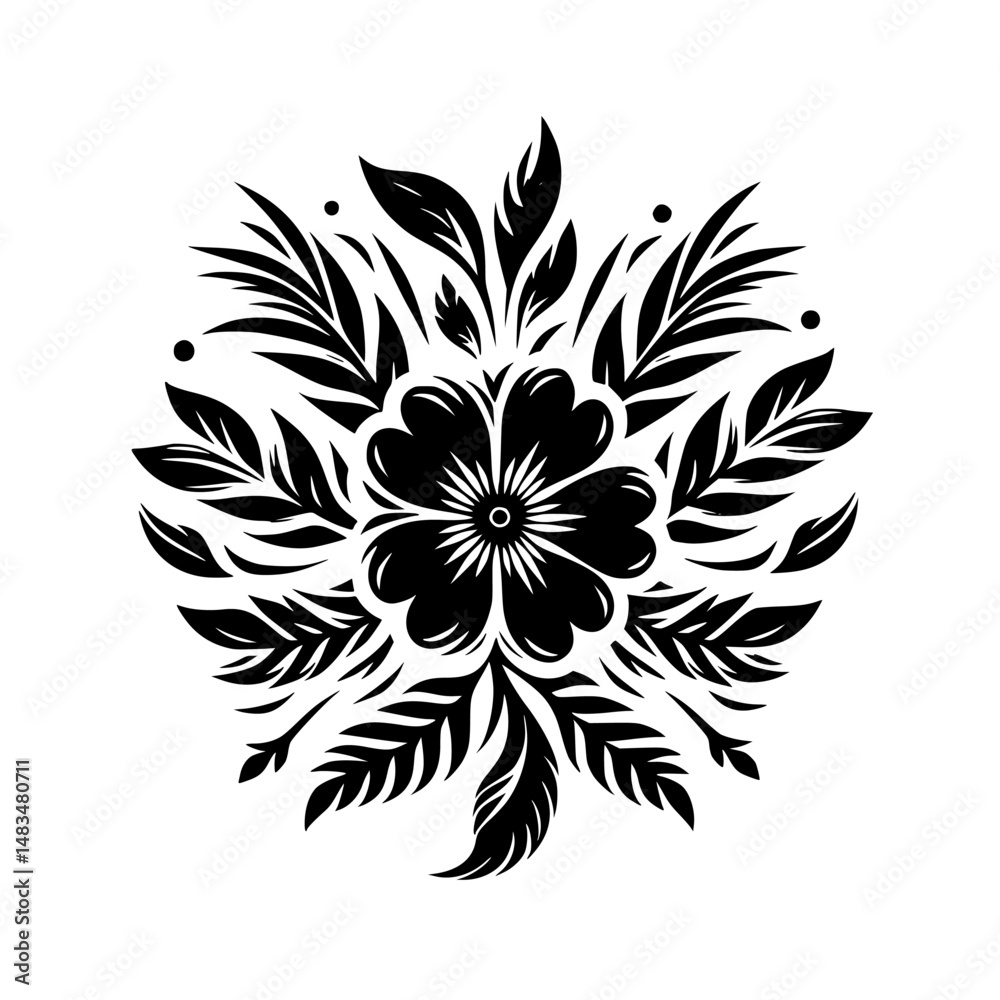 Fototapeta premium Ornate Floral Mandala: Black and White Vector Design