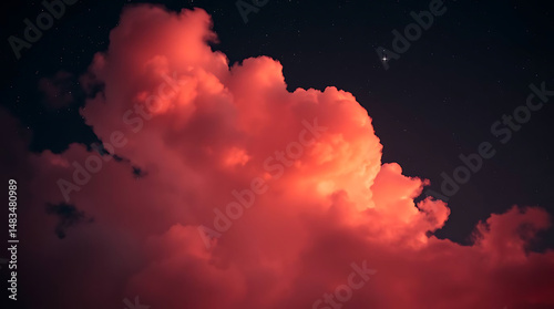 Pink And Orange Cosmic Cloud With Stars In Dark Space