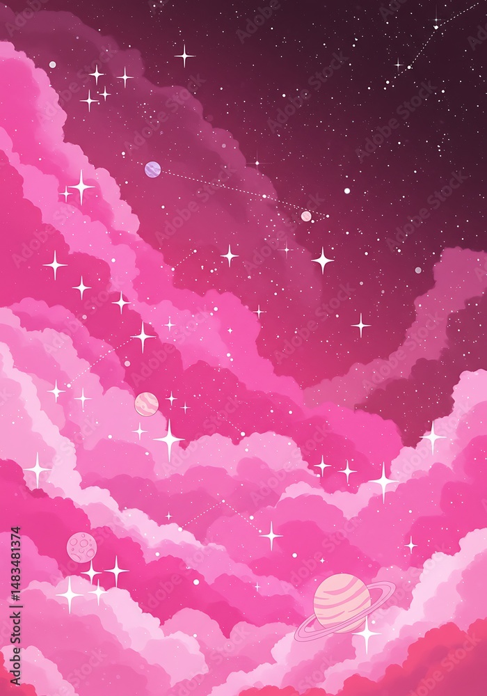 Obraz premium Celestial Cotton Candy Dreams AI Generated
