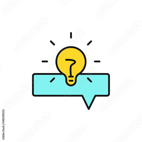 Idea Spark Icon, Light Bulb with Chat Bubble Inside.