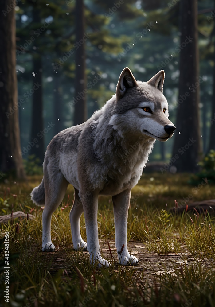 Obraz premium Whispers of the Forest: A Digital Wolf