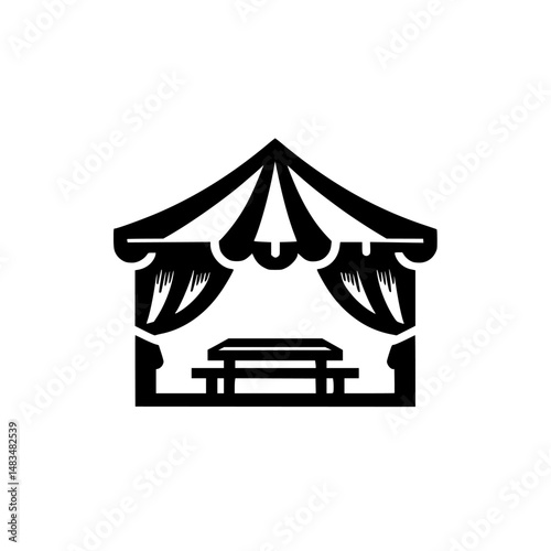 Circus Tent Icon in Minimalist Black and White Design