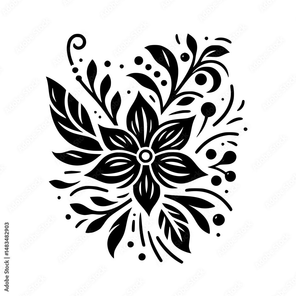 Elegant Black and White Floral Design Element Elegant Black and White Floral Design Element