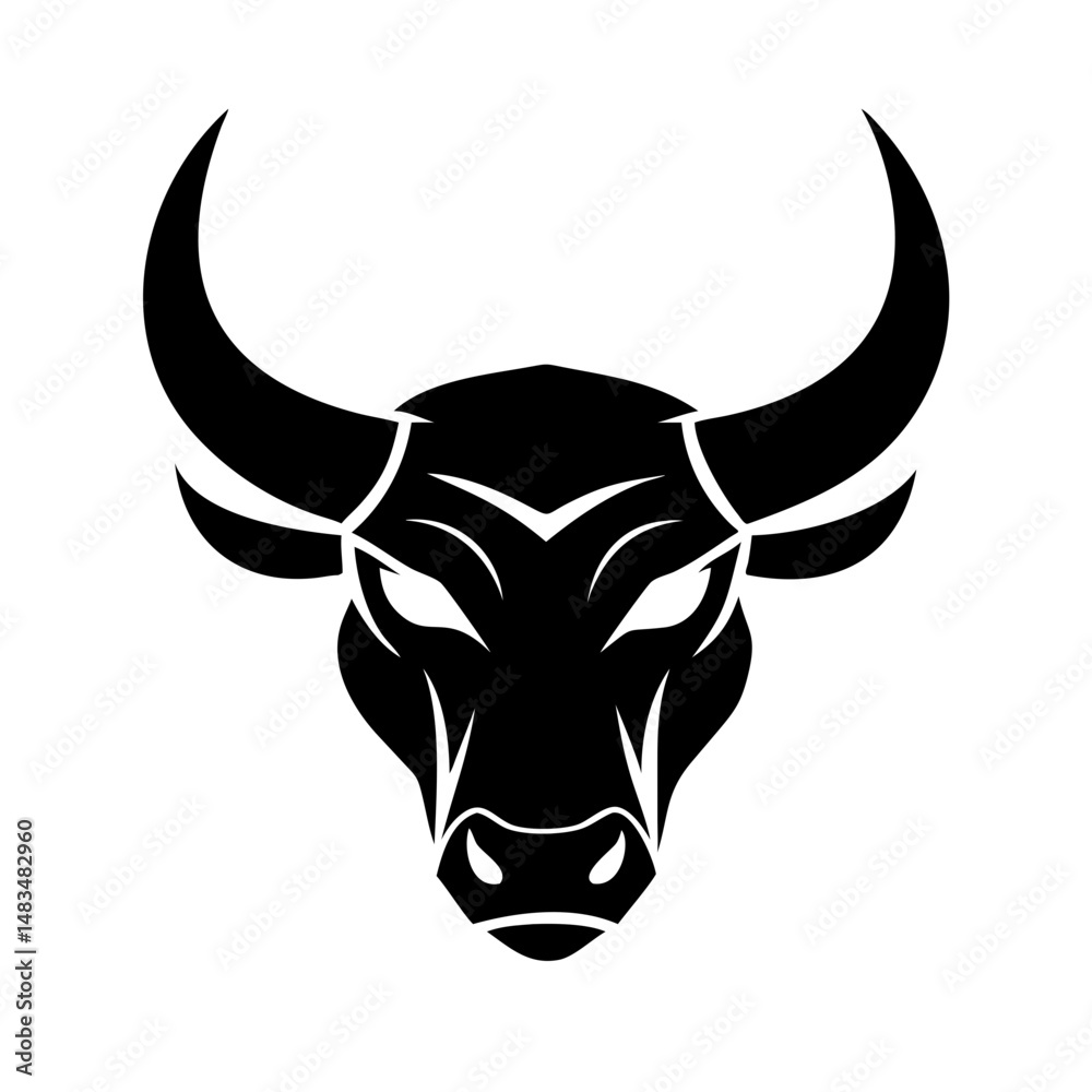 Black bull head vector icon. Simple, bold silhouette design ideal for sports, agriculture, or finance logos. Black bull head vector icon. Simple, bold silhouette design ideal for sports, agriculture, or finance logos.