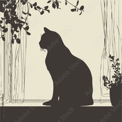 Silhouette of a cat sitting on a windowsill contemplating the outside world