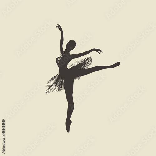 Elegant silhouette of a ballerina in motion performing graceful ballet movement