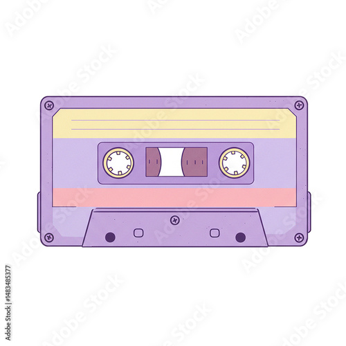 Purple vintage audio cassette tape on transparent background