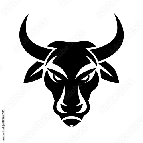 Bull head flat vector icon. Strong and aggressive symbol for logos and design elements.