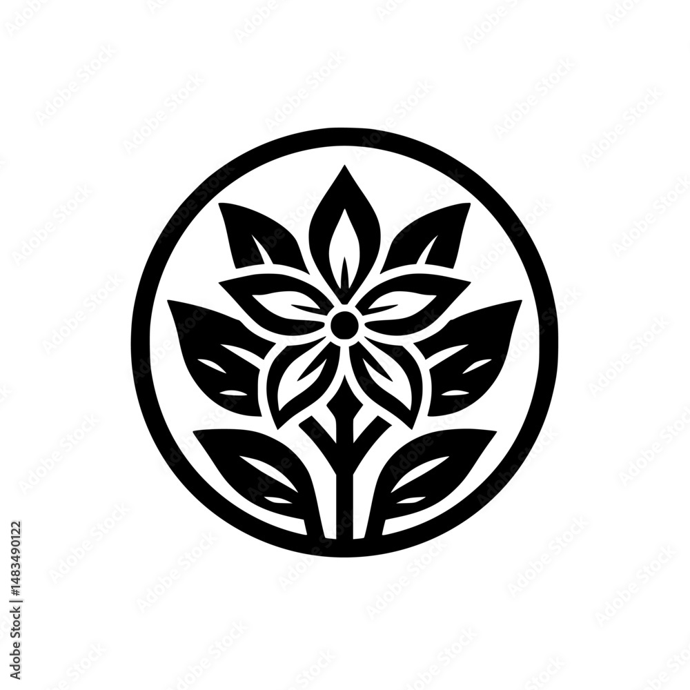 Fototapeta premium Elegant Black & White Floral Design in a Circle - Minimalist Aesthetic