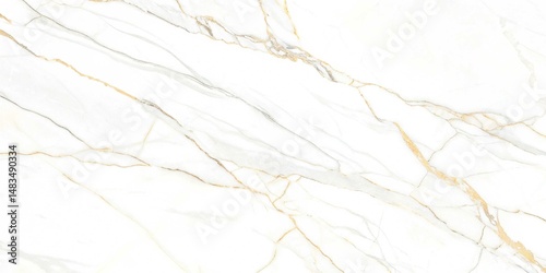 Elegant white marble surface presents golden and gray veins with a luxurious texture