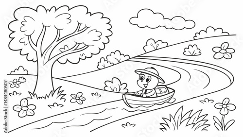 Coloring Page Outline Of a cartoon Cute cartoon river. Coloring pages for kids