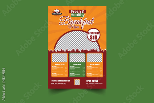 Breakfast Menu Flyer Design Template - Fresh & Healthy Food Promotion for Restaurant and Cafe