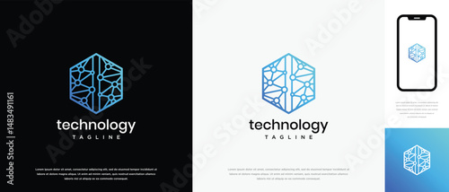 Technology hexagon logo design. Technology connection hexagon logo template. Technology logo symbol icon