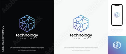 Technology hexagon logo design. Technology connection hexagon logo template. Technology logo symbol icon