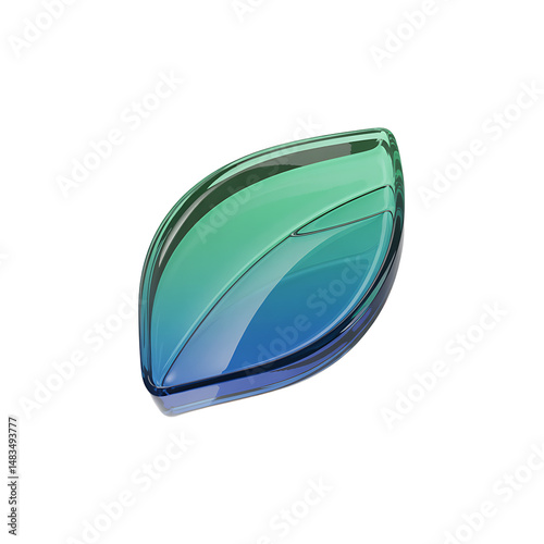 Glass leaf icon vibrant teal and green gradient shiny 3D design on black on transparent background
