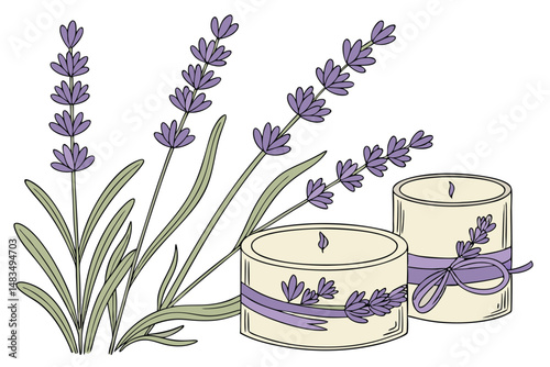 118 watercolor painting of lavender candles, lavender flowers, floral arrangements, natural still life, detailed, digital art