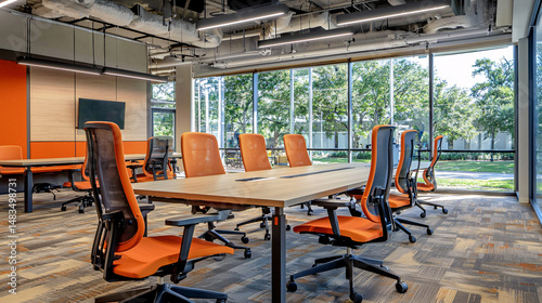 A modern corporate smart workspace designed for hybrid teams, incorporating technology for seamless collaboration and productivity.

 photo