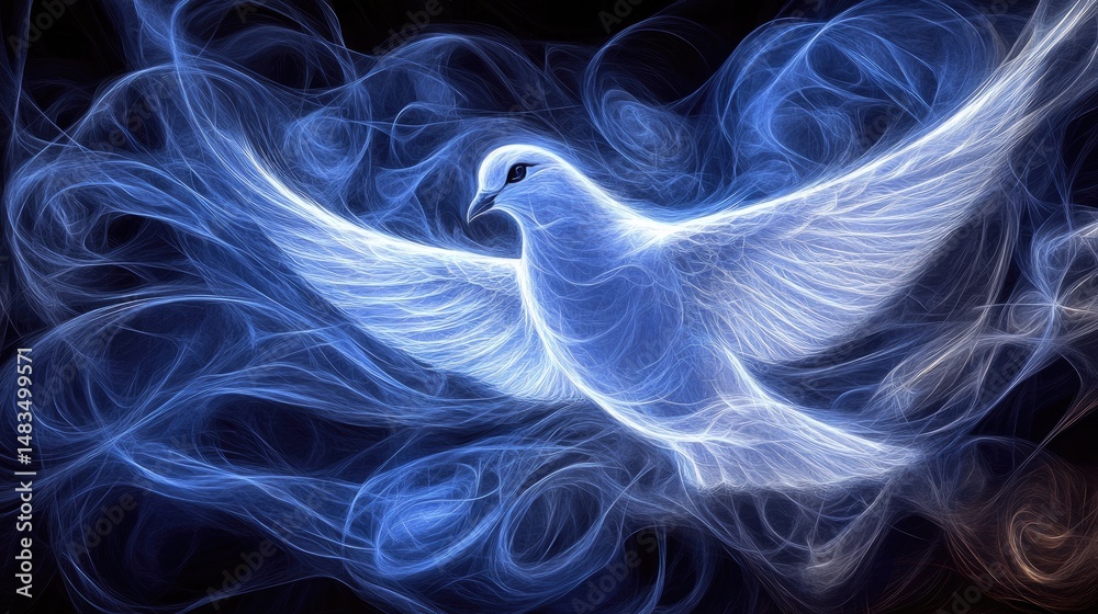 Naklejka premium Dove Illustration with Abstract Swirls