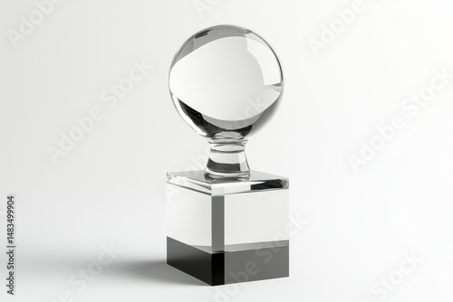 Crystal ball on a stand isolated on white background, for decoration, awards, and paperweight uses.